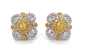 Fancy Yellow Diamond Clover Flower Style Earrings