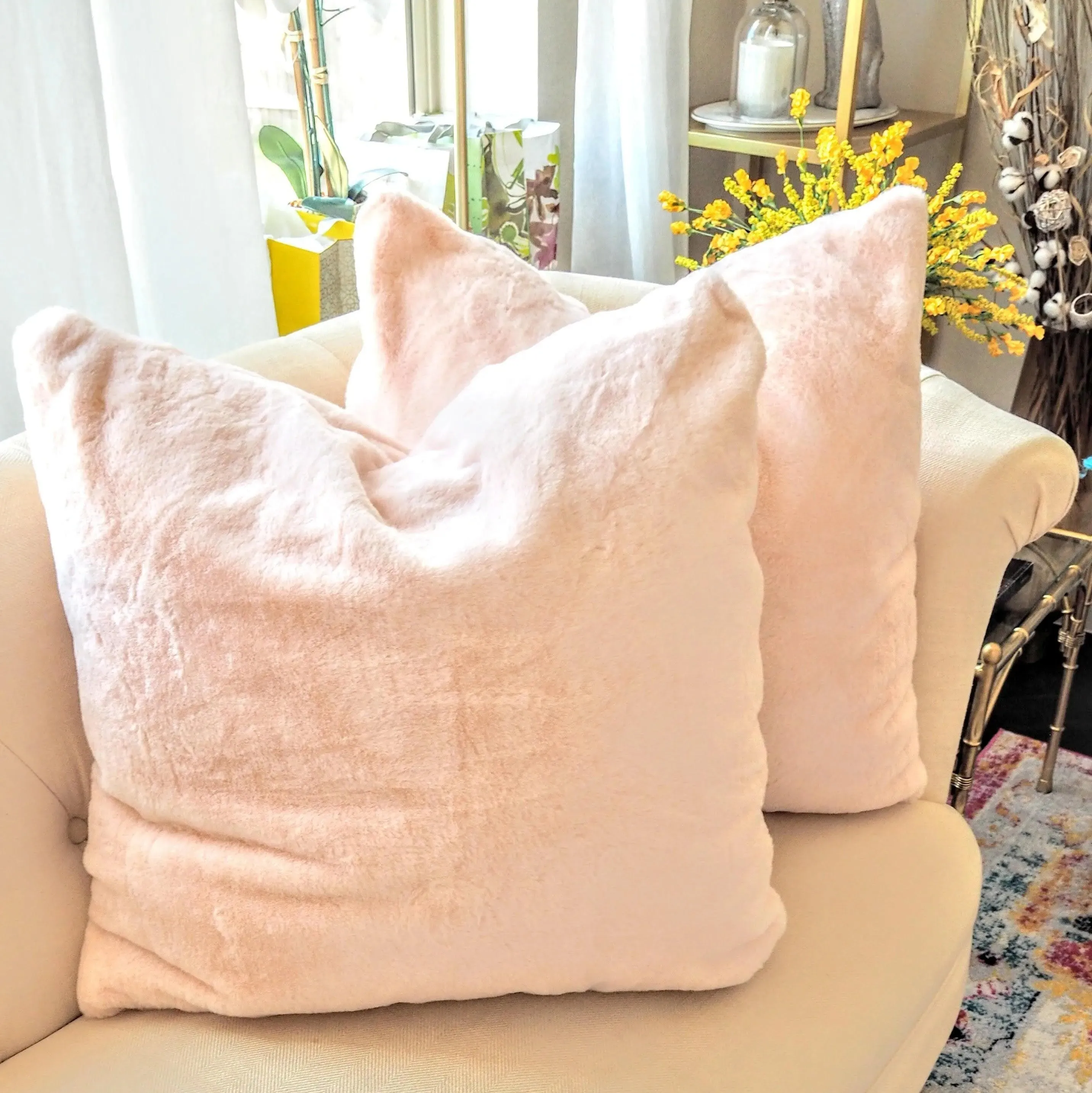 Faux Fur Euro Throw Pillow Covers 26" x 26" (Pack of 2)