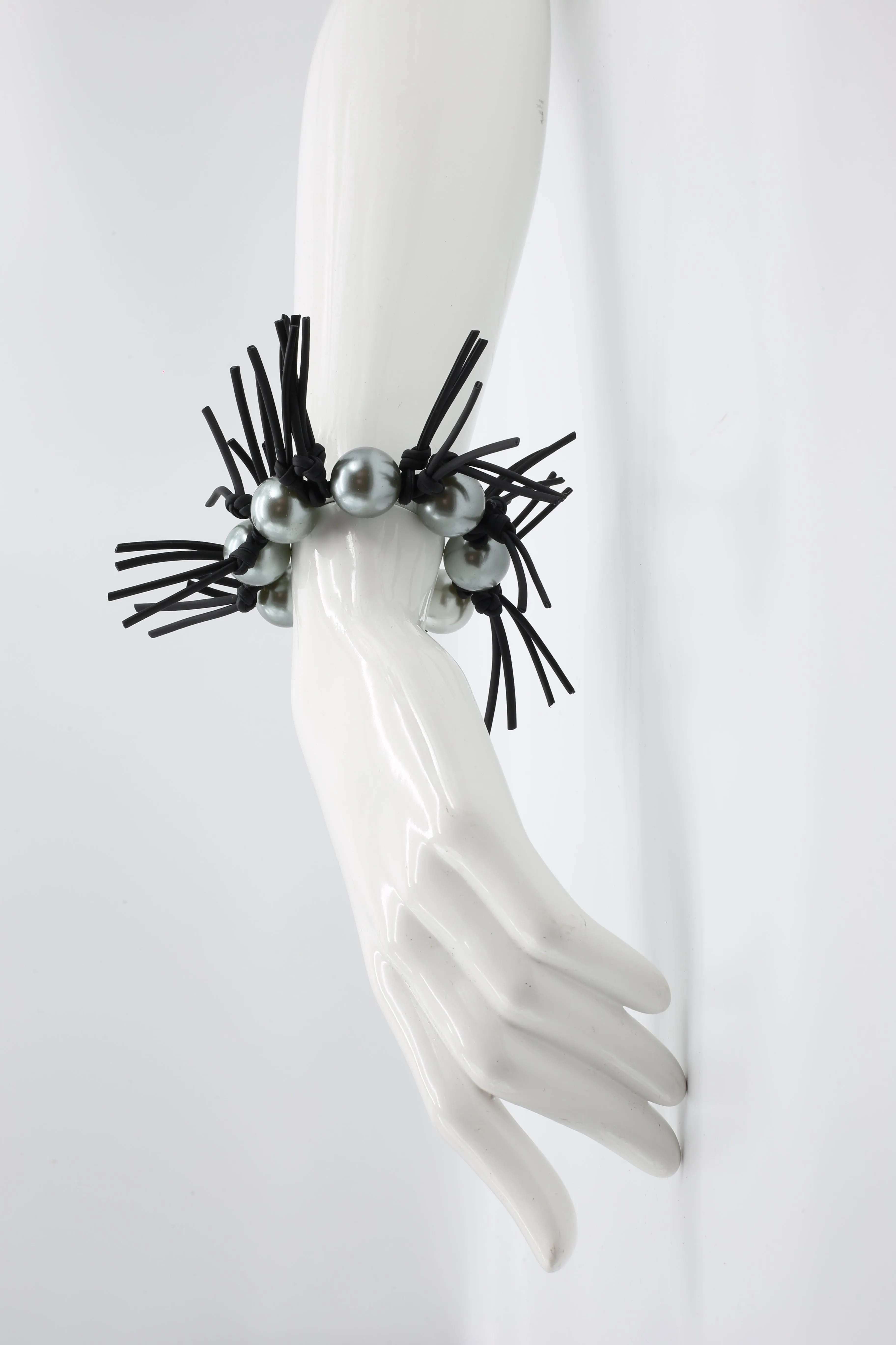 Faux Pearl & Leatherette Spikes Bracelet