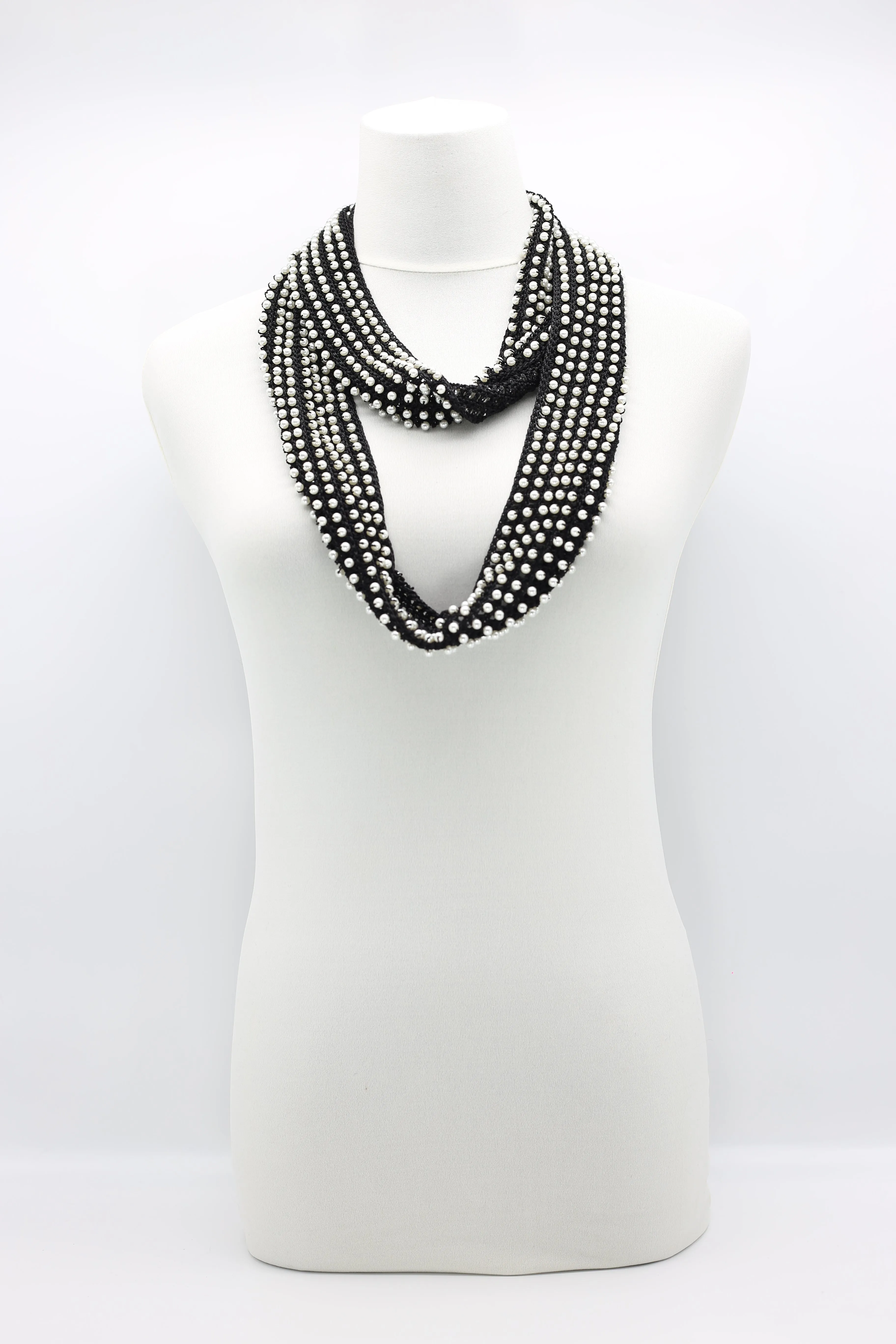Faux Pearl Infinity Necklace - White