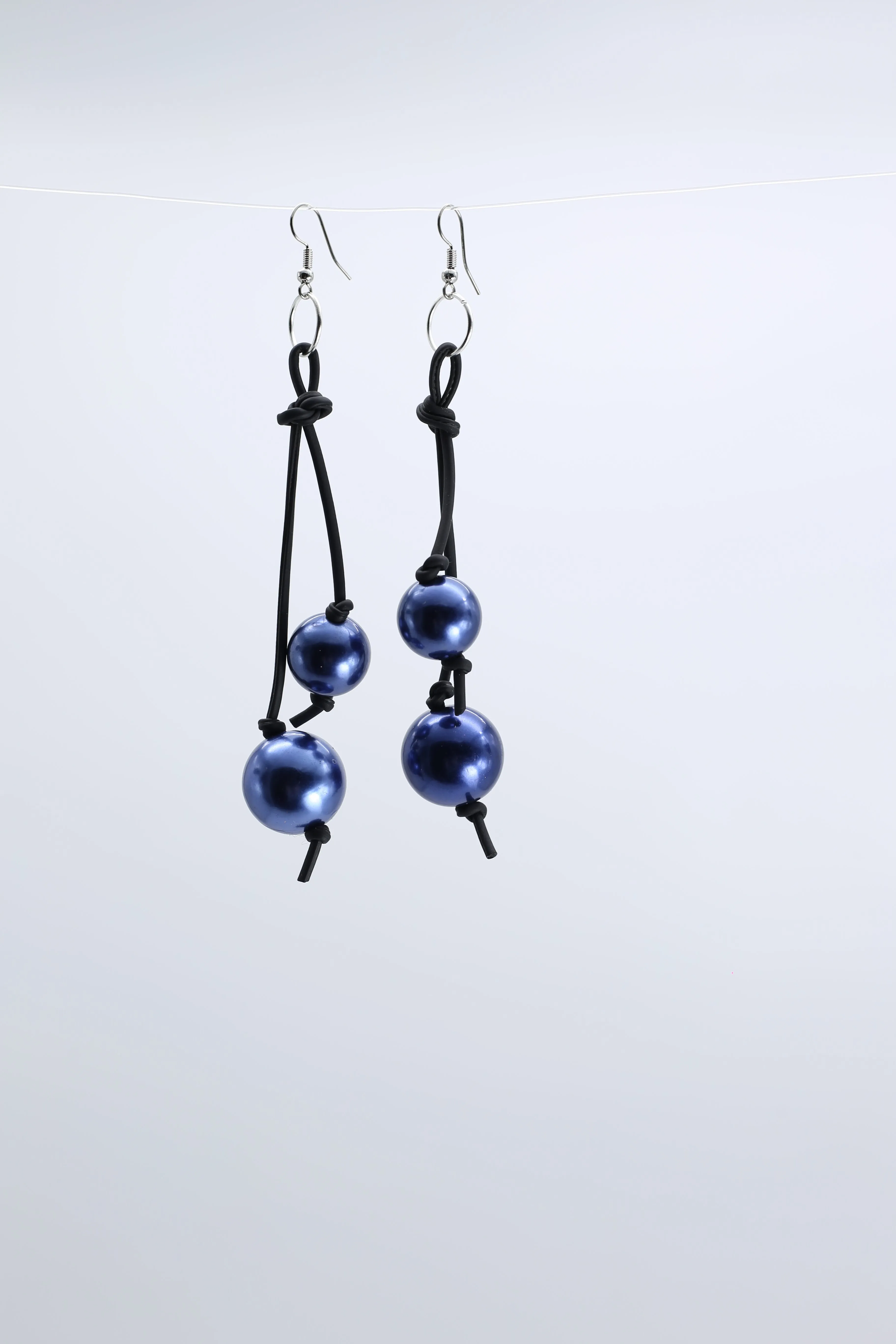 Faux Pearl on 2 Leatherette Strands Earrings