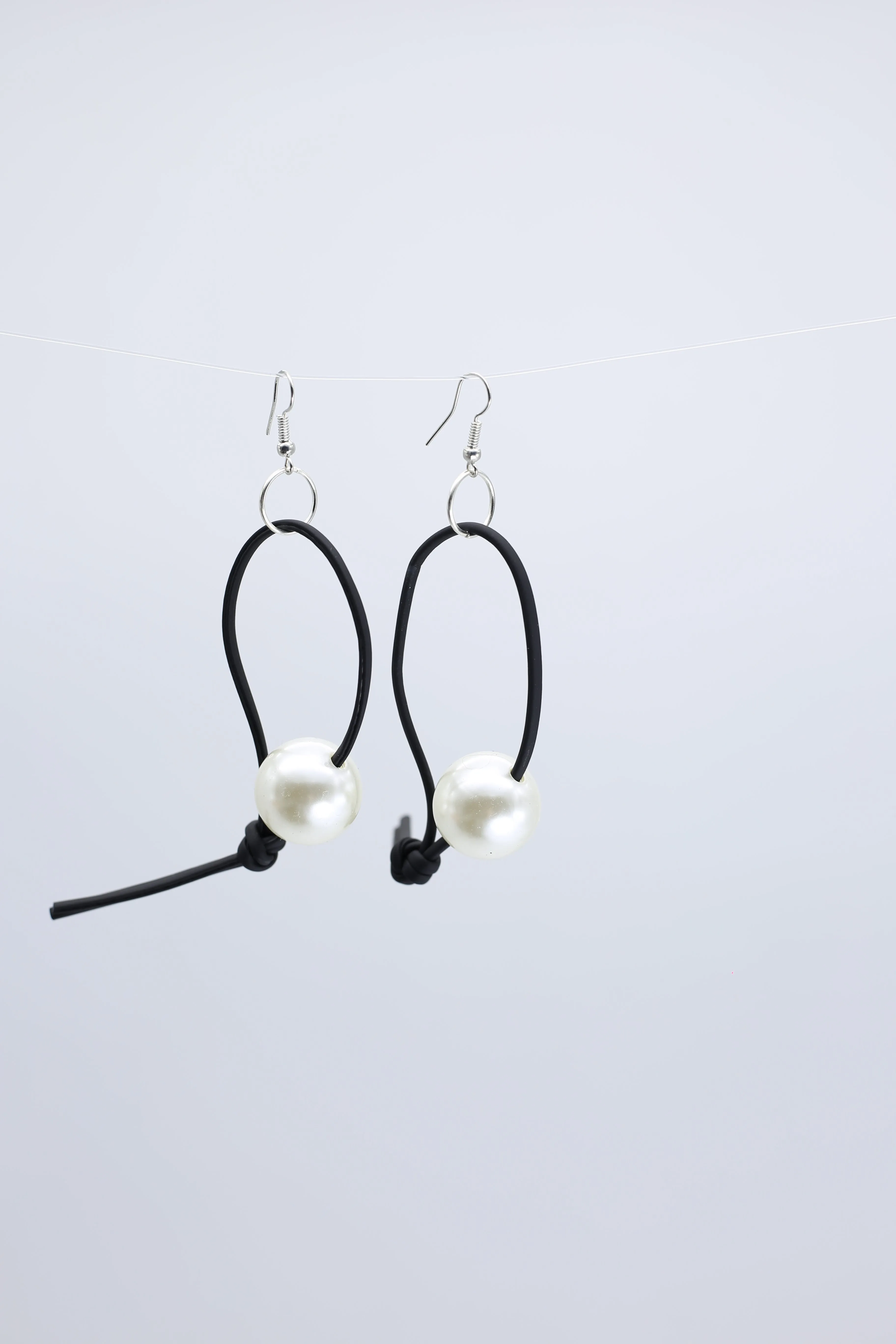 Faux Pearl on Leatherette Loop Earrings