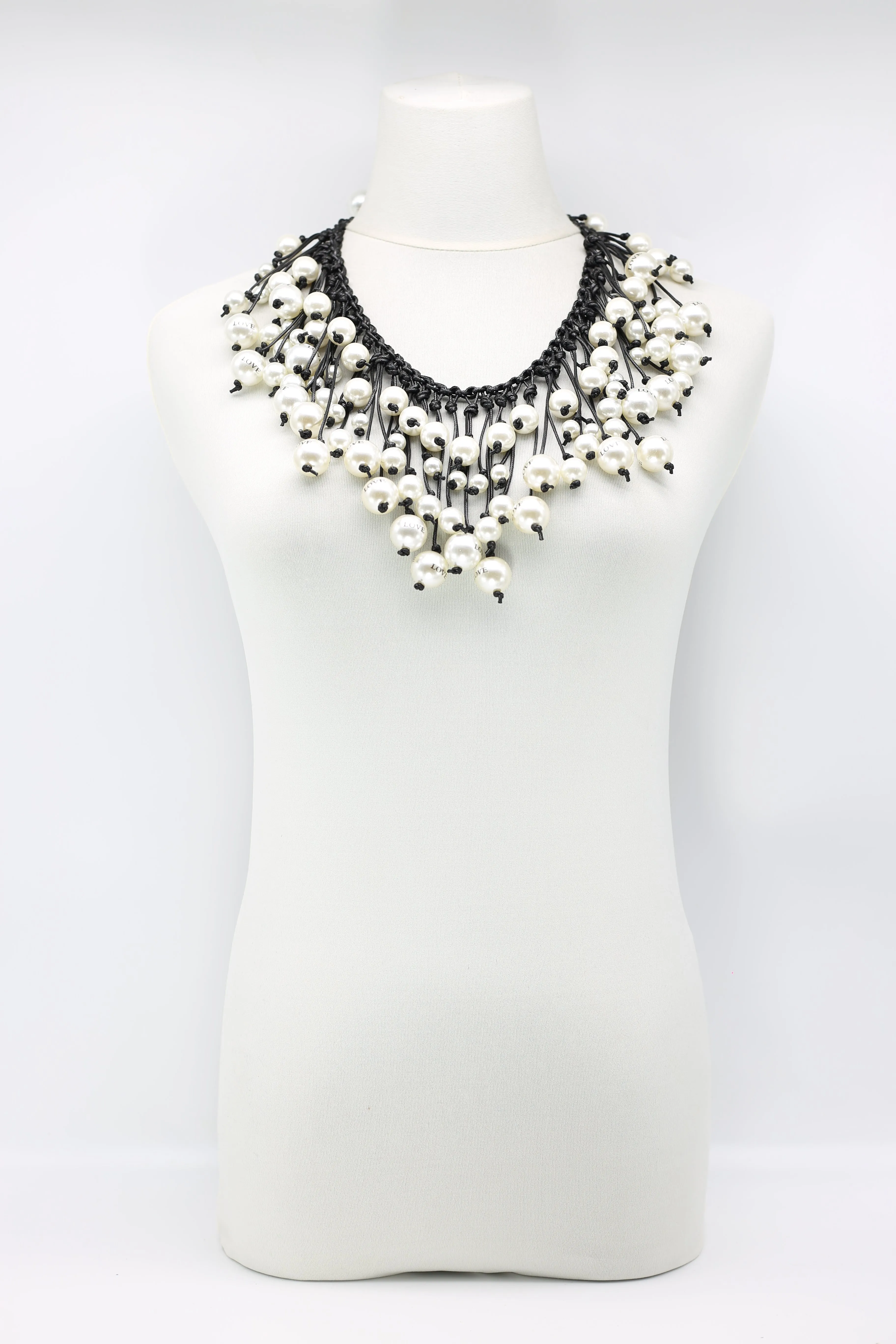 Faux Pearl "Love" on Hand Woven Cotton Cord Necklace