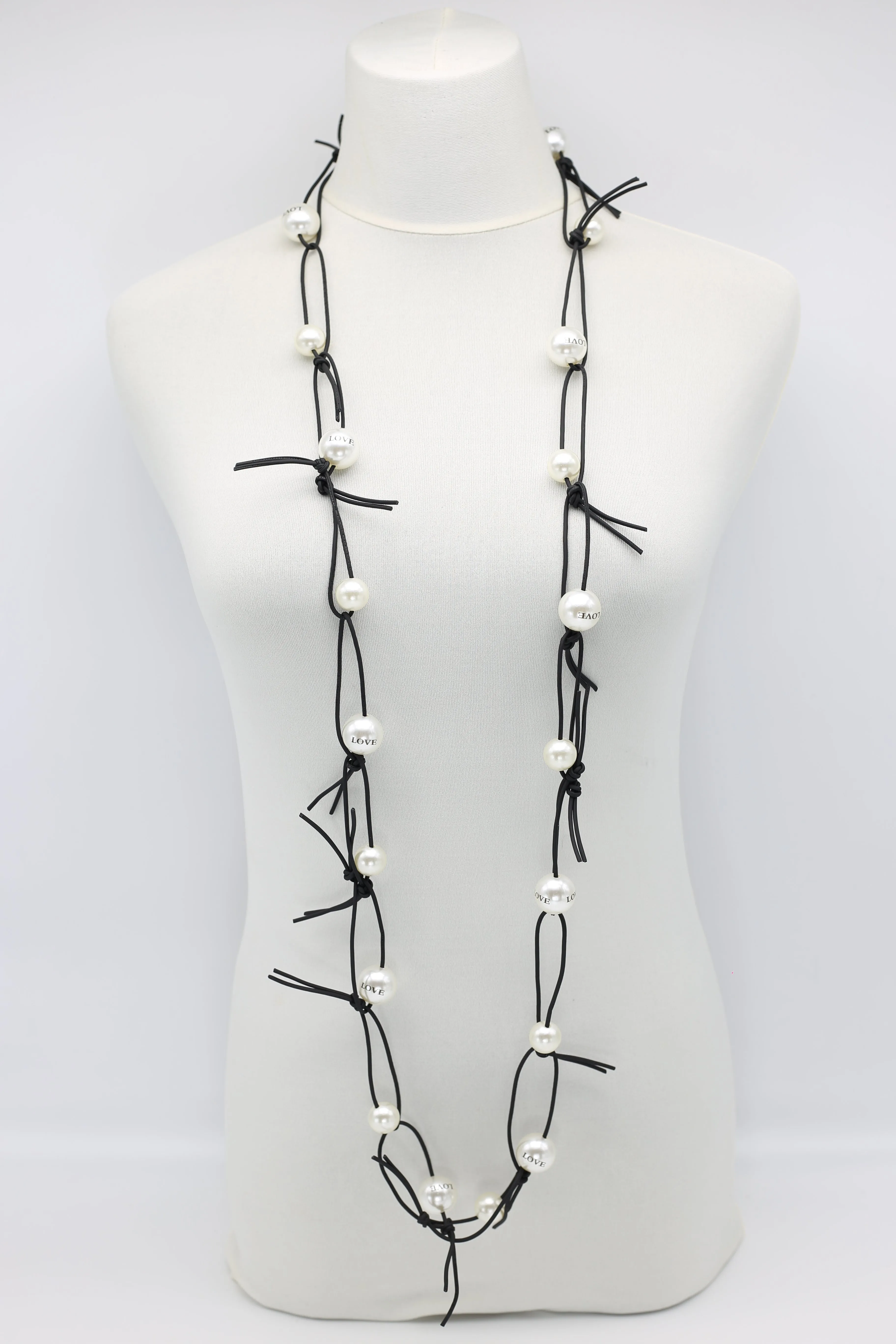 Faux Pearl "Love" on Leatherette Chain Necklace Small