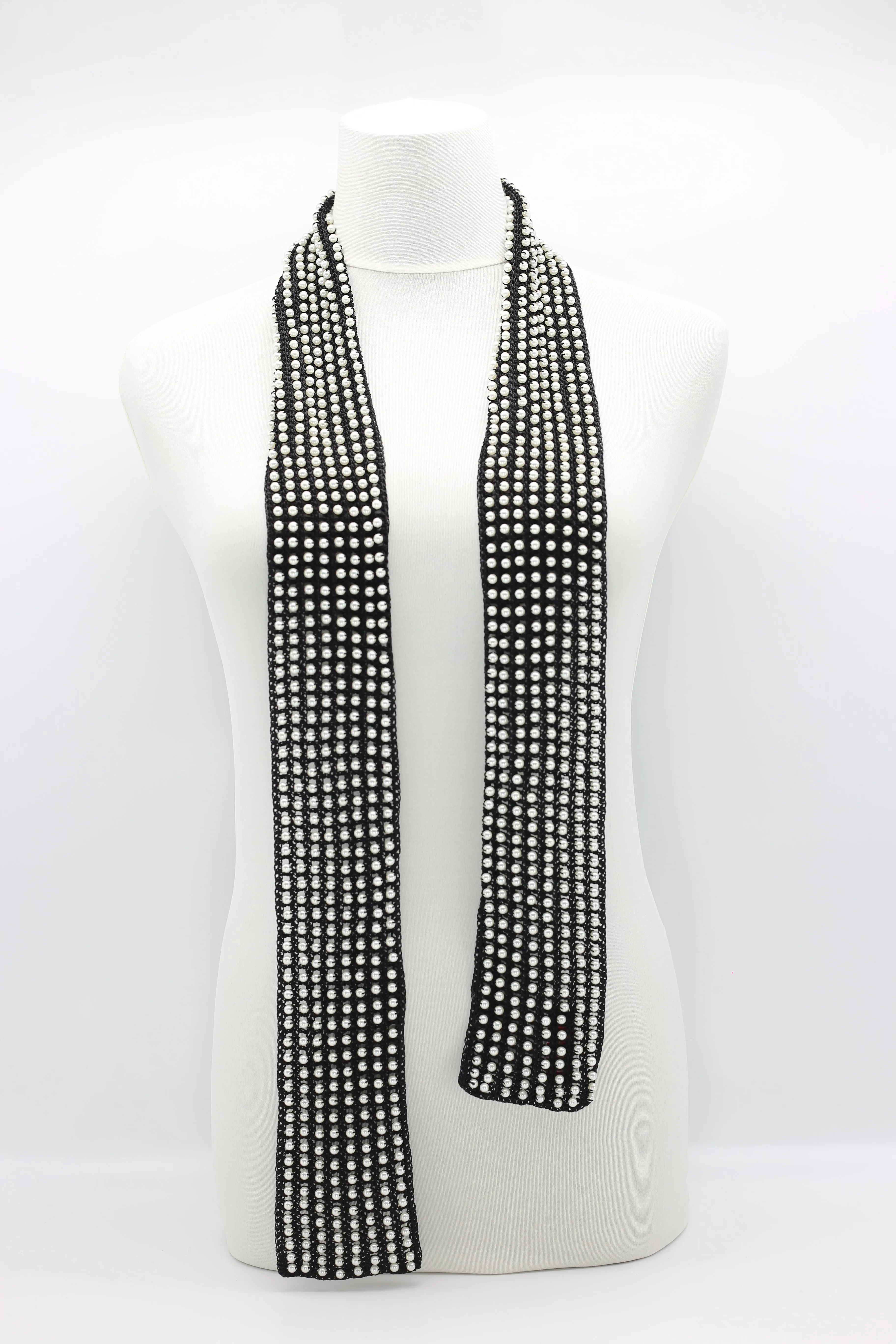 Faux Pearl Scarf & Tassel Blocks Infinity Necklace Set - White