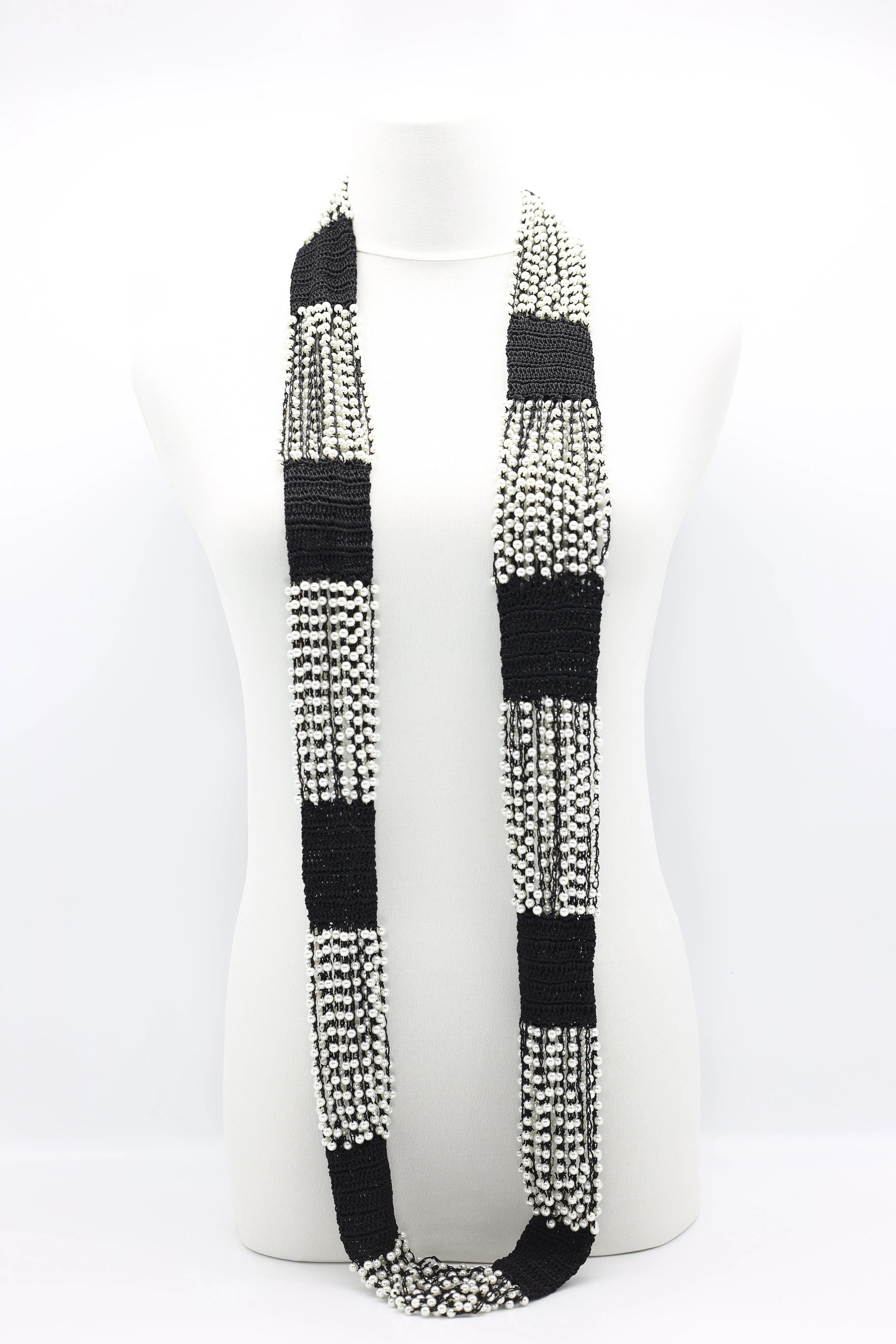 Faux Pearl Scarf & Tassel Blocks Infinity Necklace Set - White