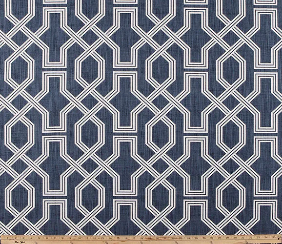 Faux Roman Shade Valance in Sapphire Blue Navy Geometric Print on Premium Cotton Linen, Fully Lined Custom Made Valance
