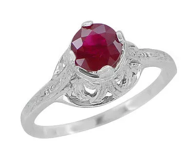 Filigree Regal Scrolls "High-Set" Ruby Art Deco Engagement Ring in Platinum