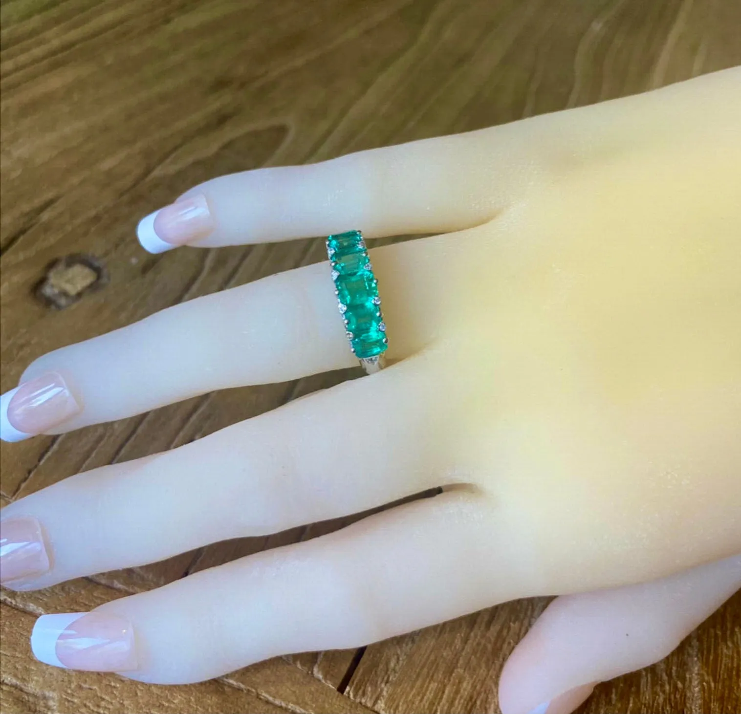 Five Stone Colombian Emerald Victorian Style Ring 18K