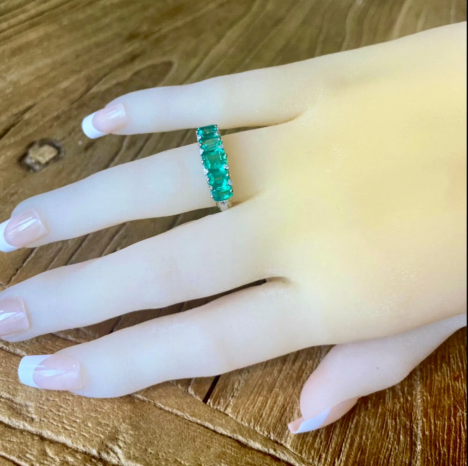 Five Stone Colombian Emerald Victorian Style Ring 18K
