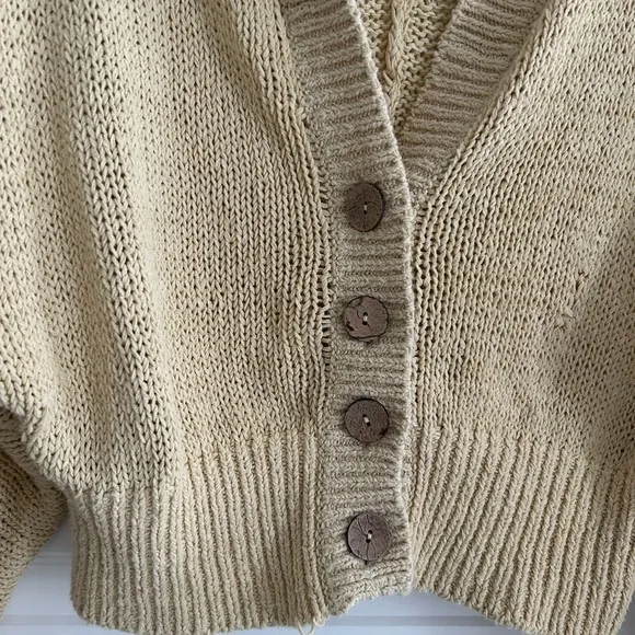 Free People FP Beach Hooded Cardigan Tan Cream Size M