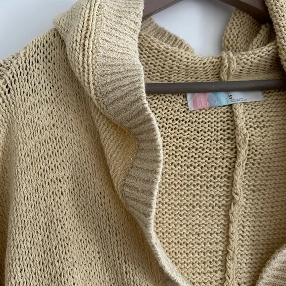 Free People FP Beach Hooded Cardigan Tan Cream Size M