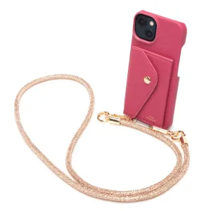 Genuine Leather iPhone Case - Azalea - Champagne Diamante Lanyard