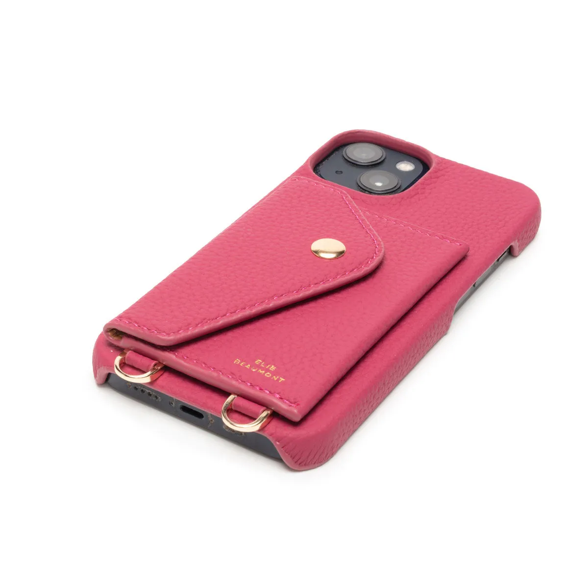 Genuine Leather iPhone Case - Azalea - Champagne Diamante Lanyard