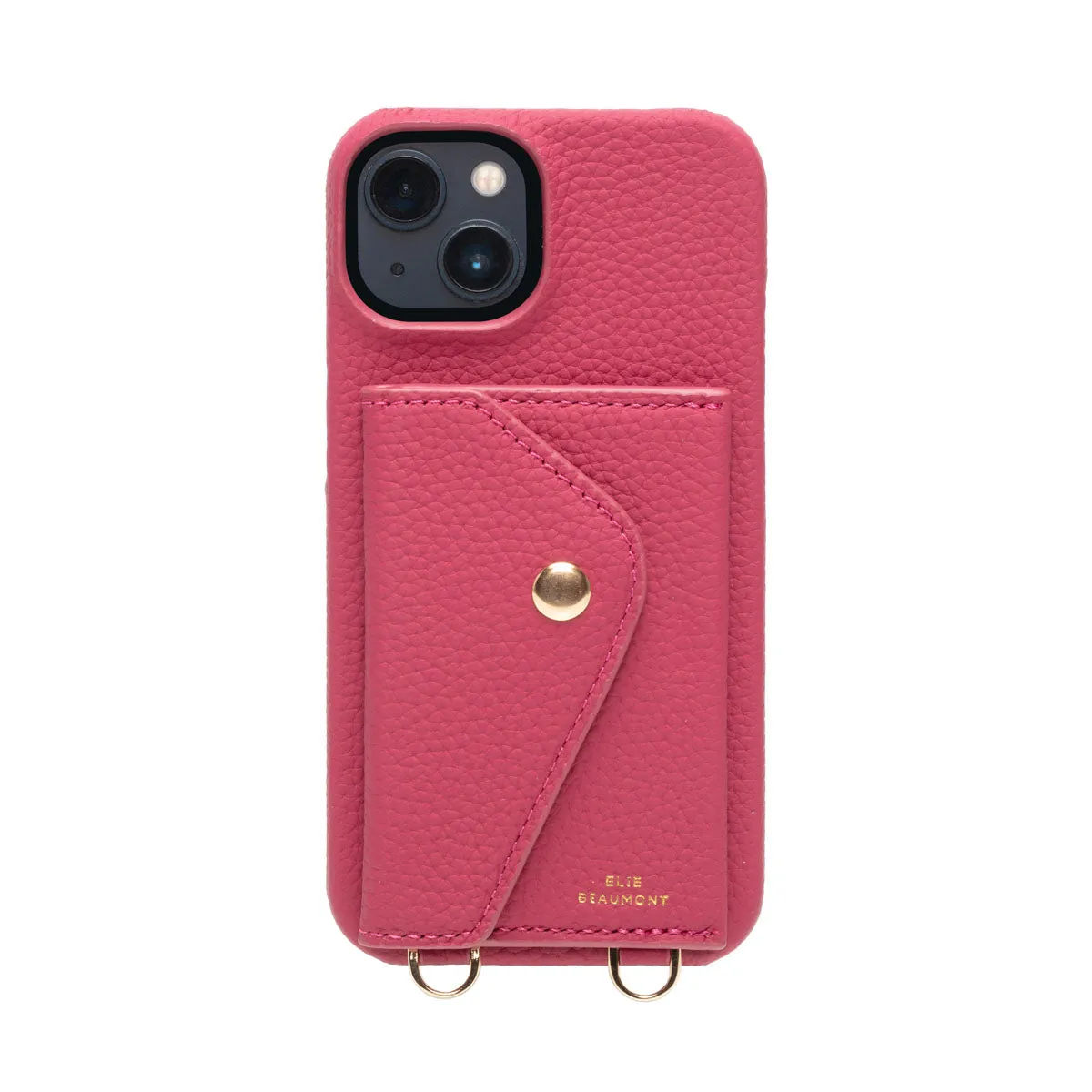 Genuine Leather iPhone Case - Azalea - Champagne Diamante Lanyard