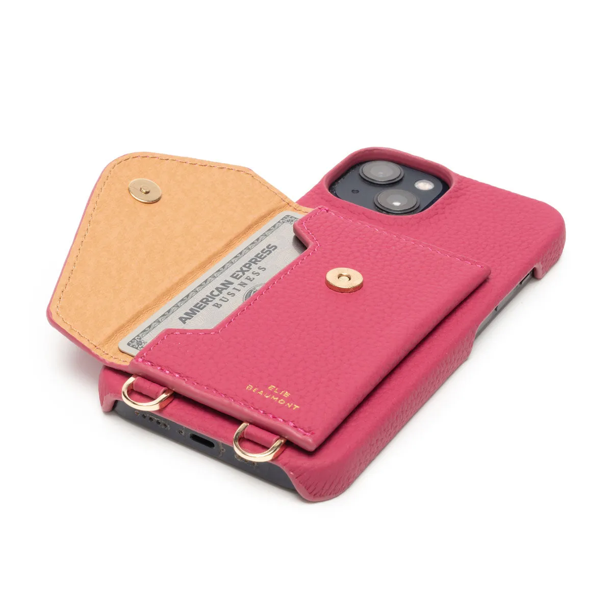 Genuine Leather iPhone Case - Azalea - Champagne Diamante Lanyard