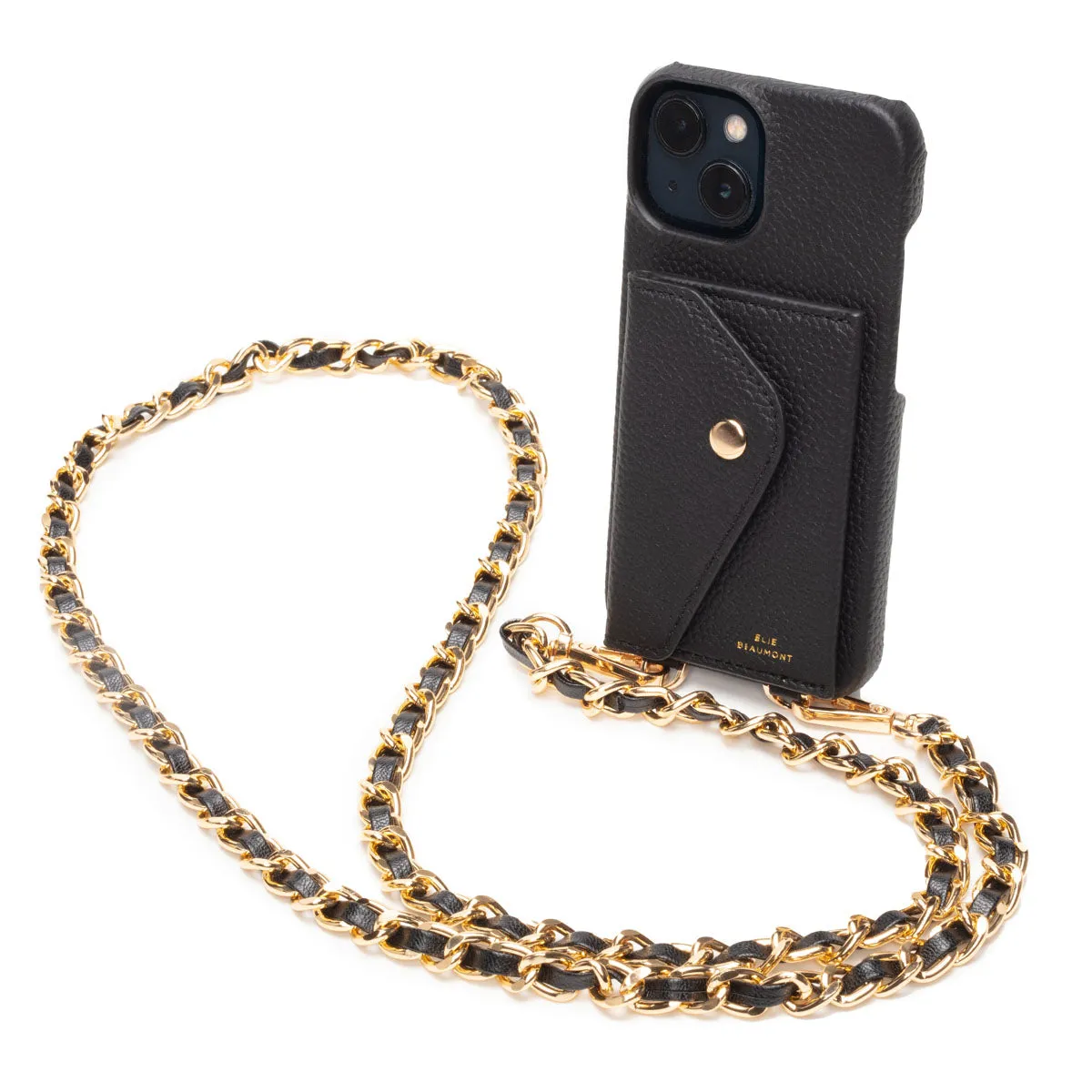 Genuine Leather iPhone Case - Black - Black Chain