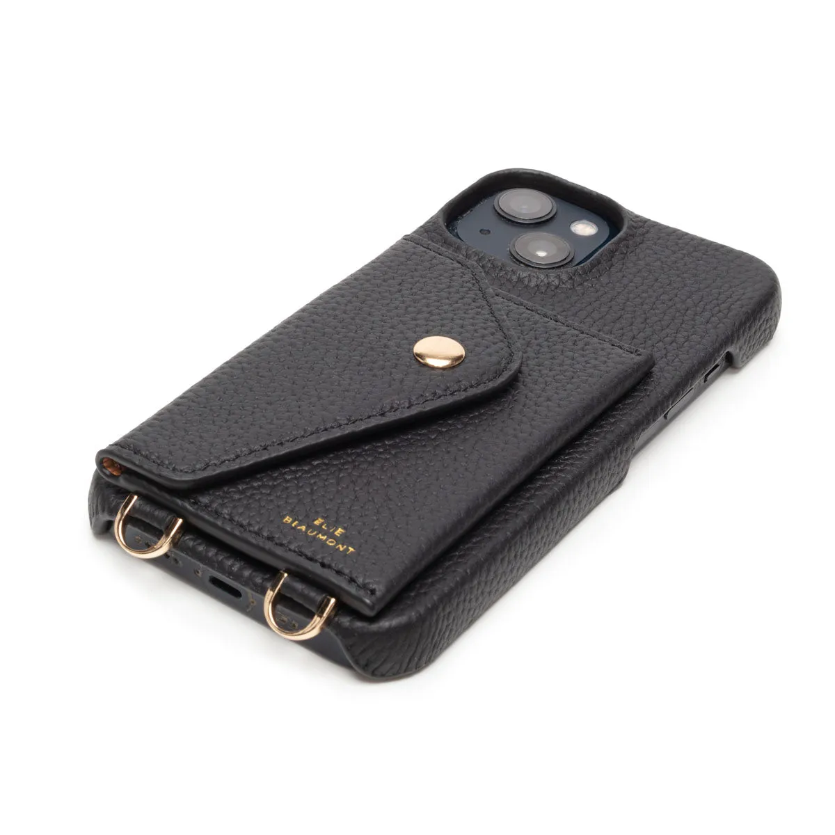 Genuine Leather iPhone Case - Black - Gold Glam Lanyard