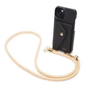 Genuine Leather iPhone Case - Black - Gold Glam Lanyard