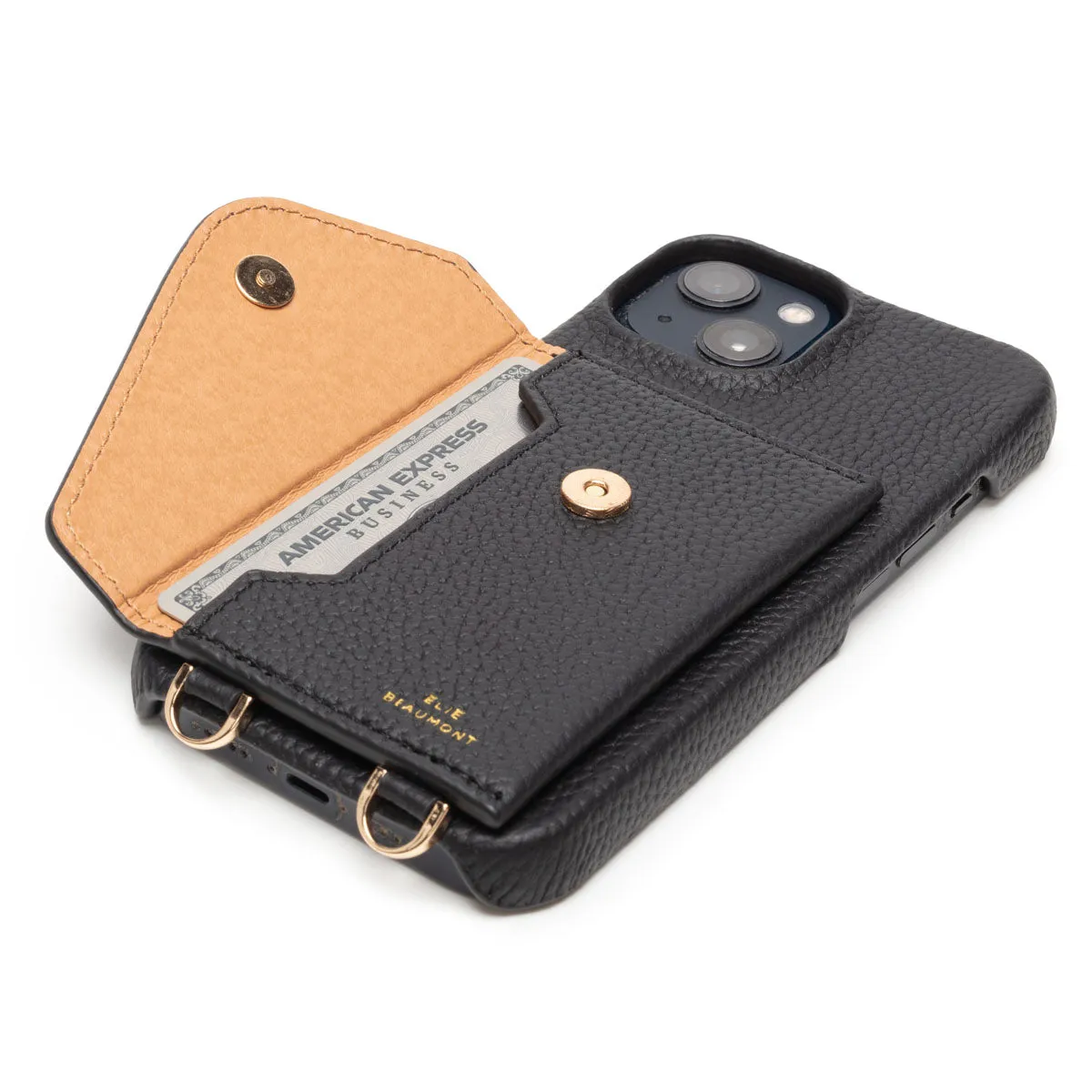 Genuine Leather iPhone Case - Black - Gold Glam Lanyard