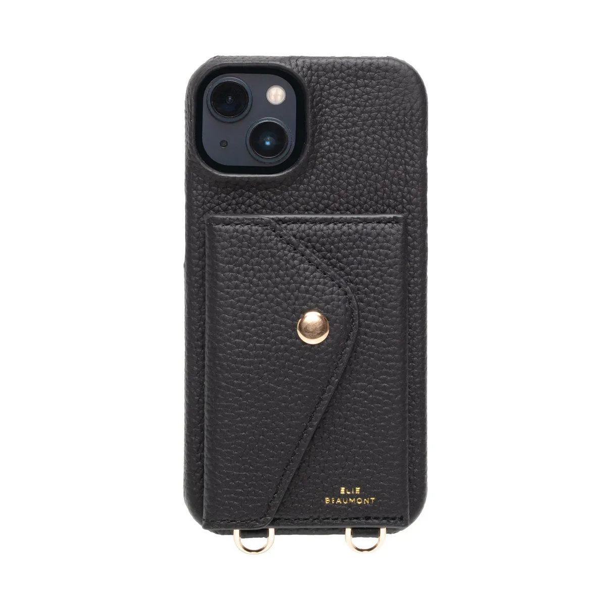 Genuine Leather iPhone Case - Black - Gold Glam Lanyard