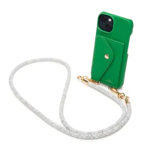 Genuine Leather iPhone Case - Jade - Distressed Grey Lanyard