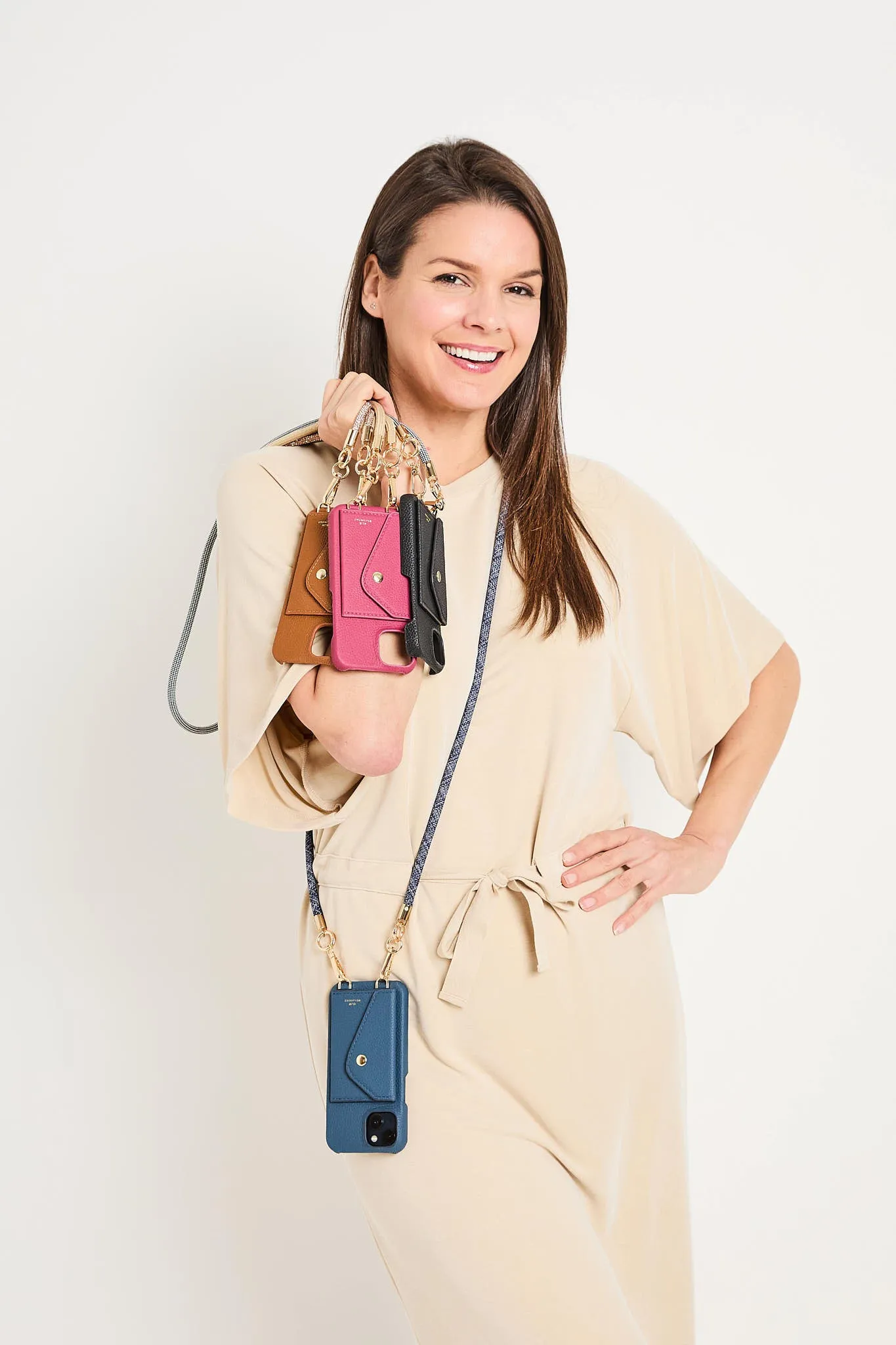Genuine Leather iPhone Case - Jade - Distressed Grey Lanyard