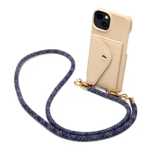 Genuine Leather iPhone Case - Stone - Distressed Denim Lanyard