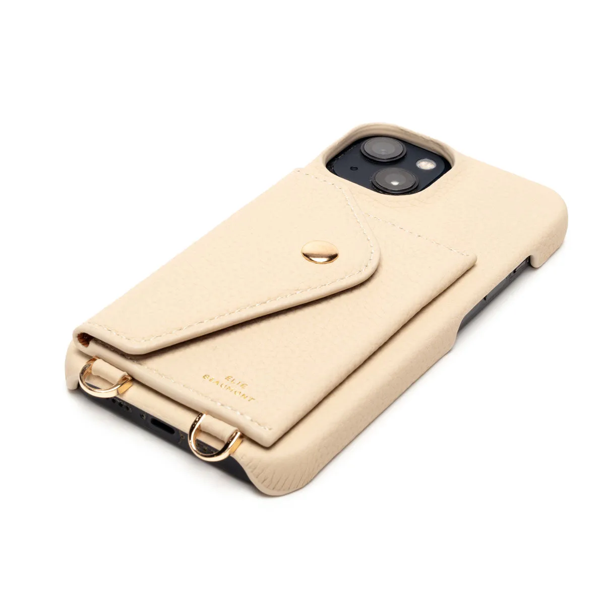 Genuine Leather iPhone Case - Stone - Distressed Denim Lanyard