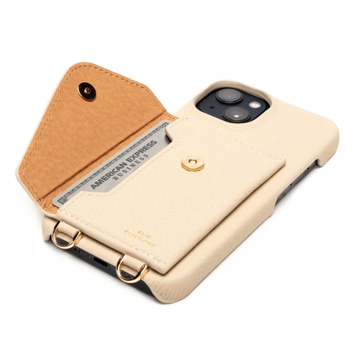 Genuine Leather iPhone Case - Stone - Distressed Denim Lanyard