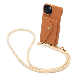 Genuine Leather iPhone Case - Tan - Gold Glam Lanyard