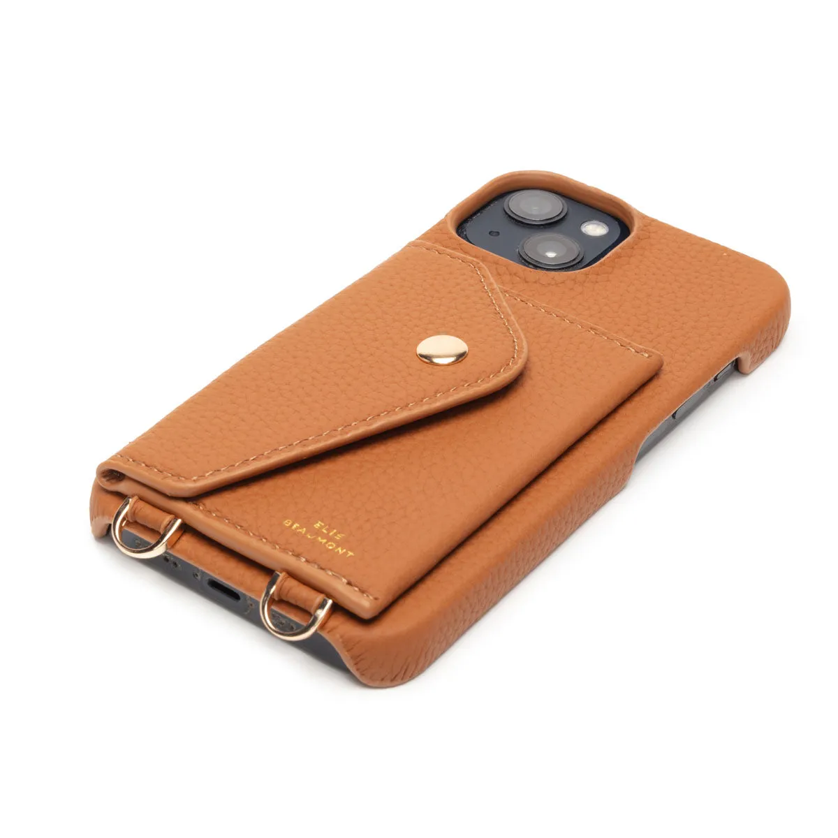Genuine Leather iPhone Case - Tan - Gold Glam Lanyard