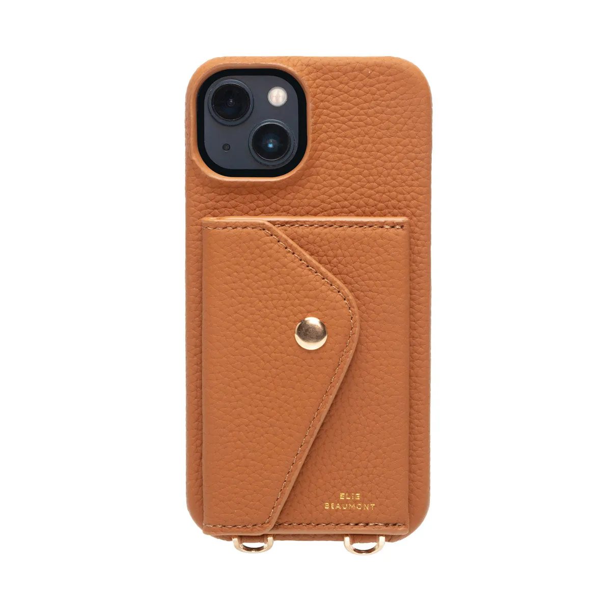 Genuine Leather iPhone Case - Tan - Gold Glam Lanyard