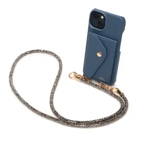 Genuine Leather iPhone Case - Teal - Black Diamante Lanyard