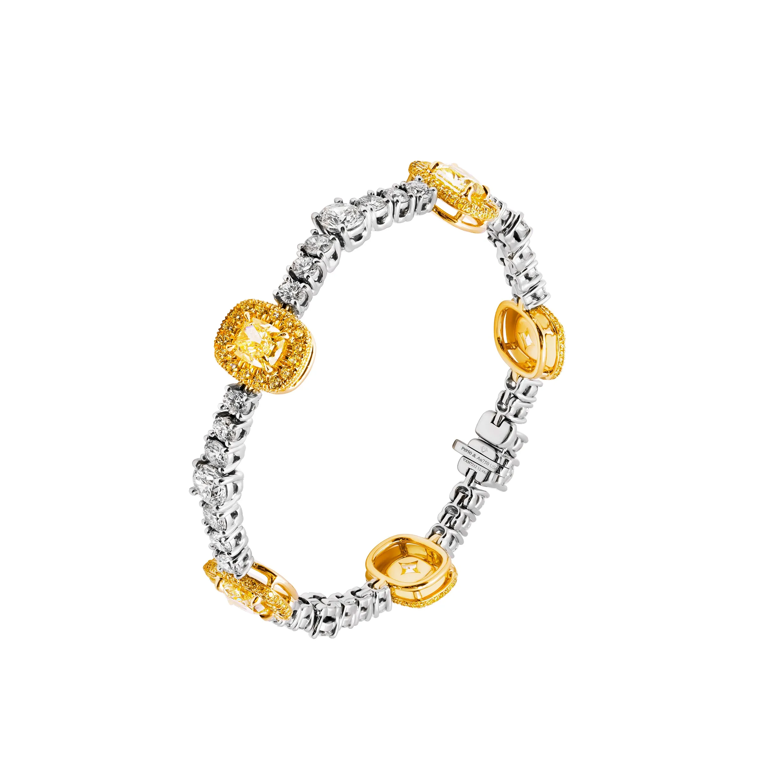 GIA Certified Tennis Bracelet with Fancy Yellow Cushions and Round Diamonds