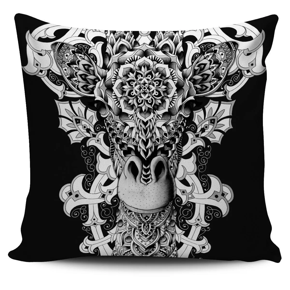 GIRAFFE ORNATE PILLOW COVER - BLACK