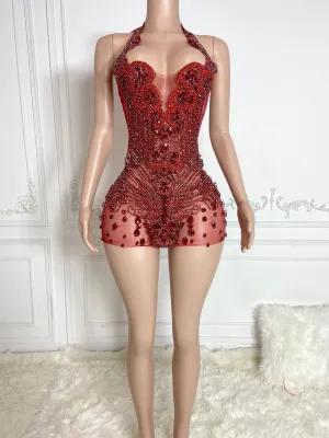 Gleaming Ruby V-Neck Mini Dress