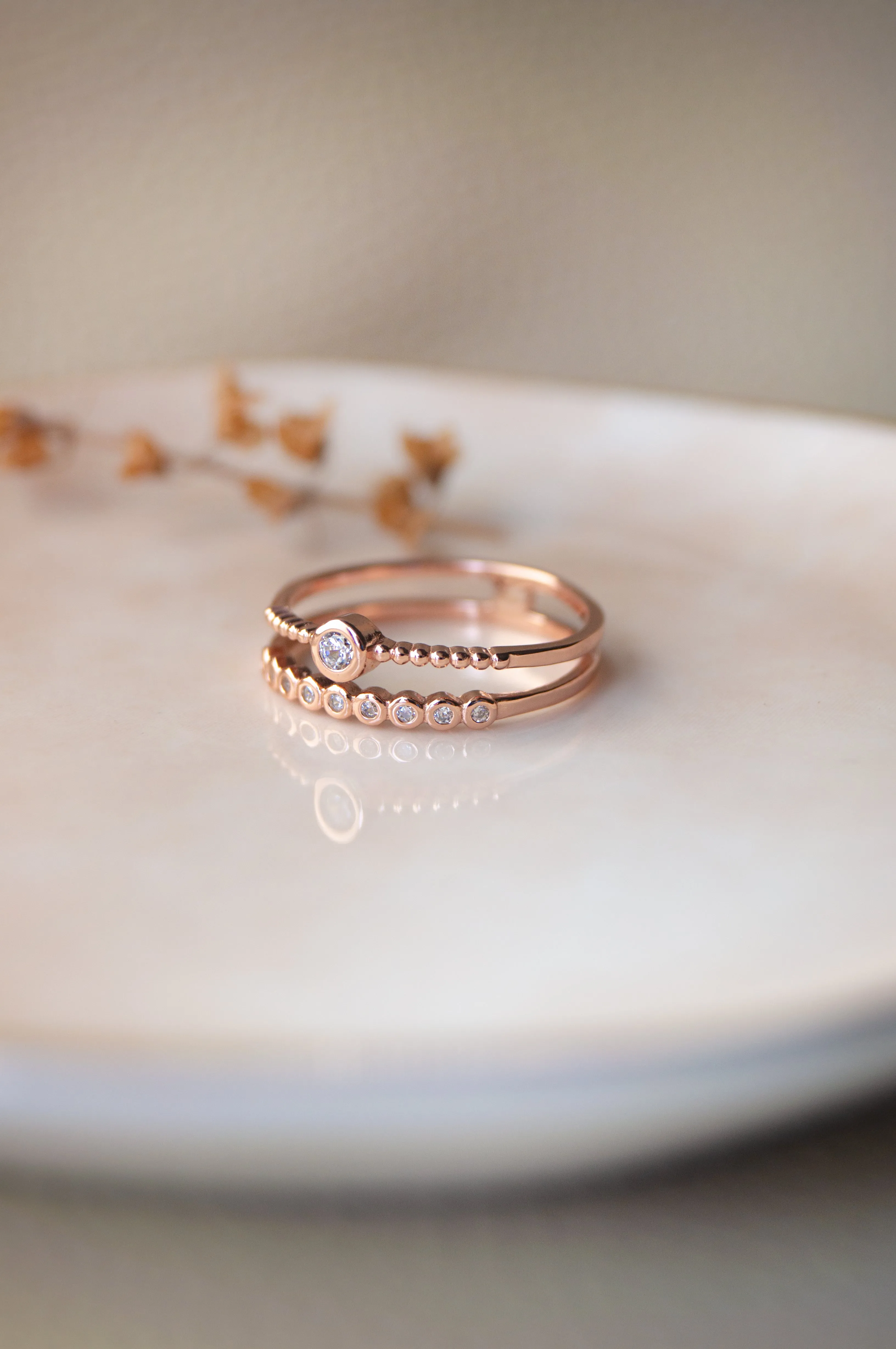 Gleaming Two Layer Rose Gold Plated Sterling Silver Ring