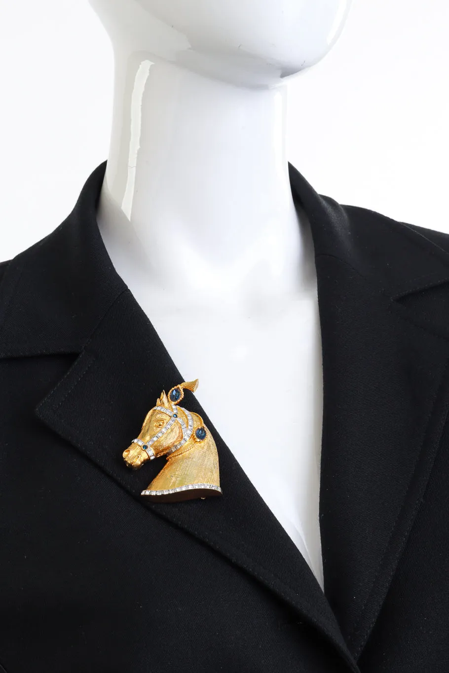 Gold & Blue Carnival Horse Brooch