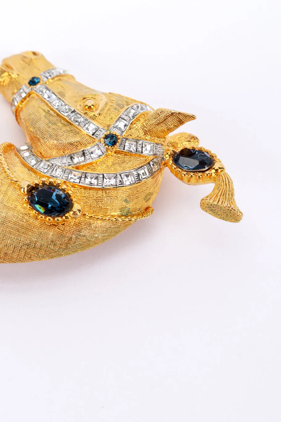 Gold & Blue Carnival Horse Brooch