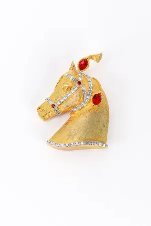 Gold & Ruby Carnival Horse Brooch