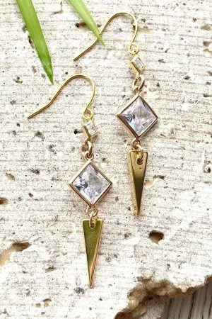 Gold Crystal Triangle Drop Earrings