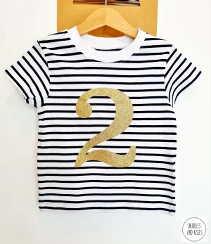 Gold Glitter Number 2 Birthday Tee