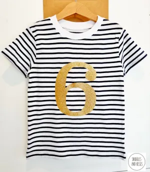 Gold Glitter Number 6 Birthday Tee