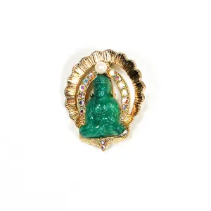 Gold Tone Rhinestone Buddha Brooch