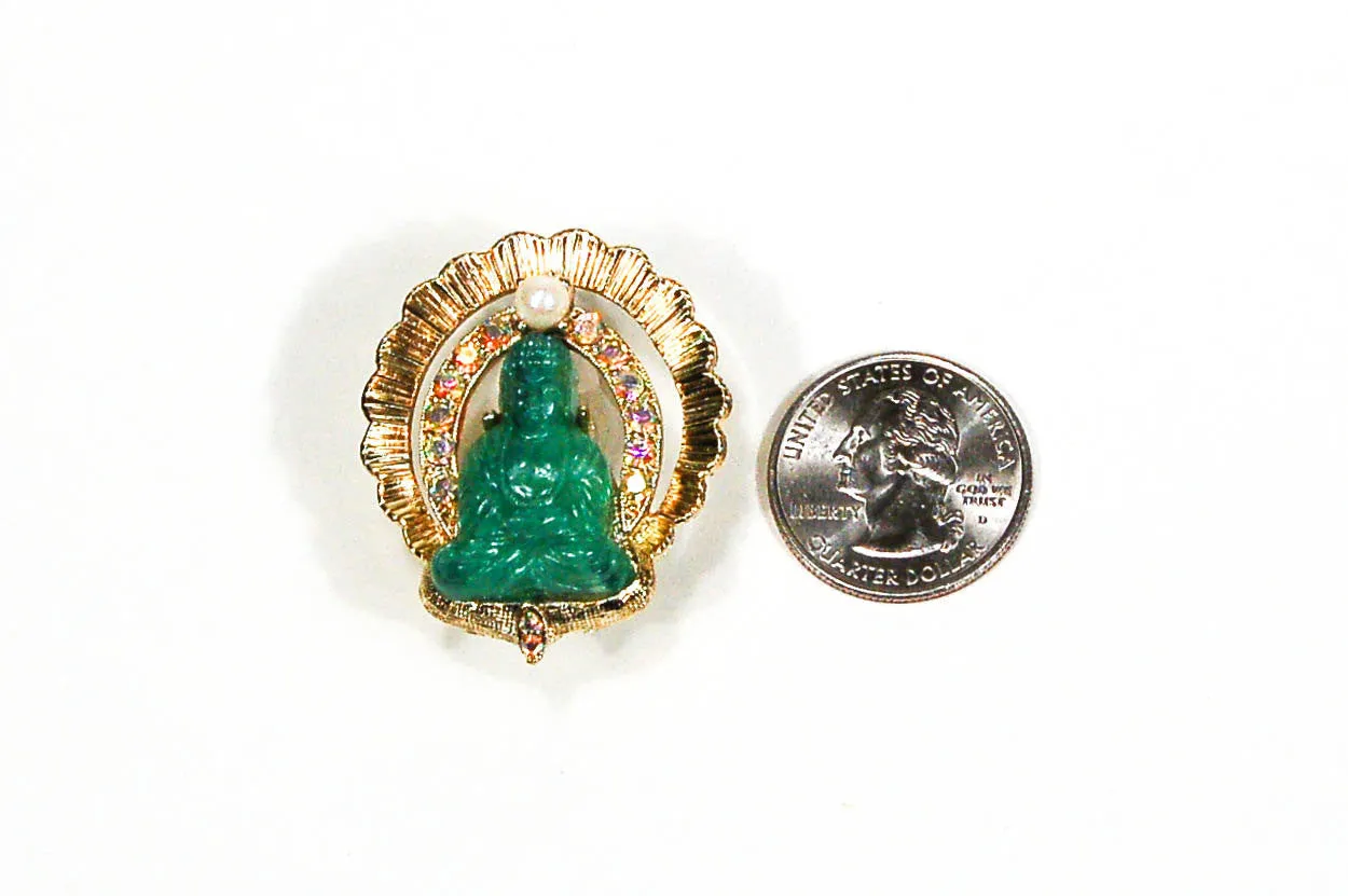 Gold Tone Rhinestone Buddha Brooch