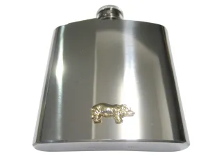 Gold Toned Shiny Textured Rhino 6oz Flask