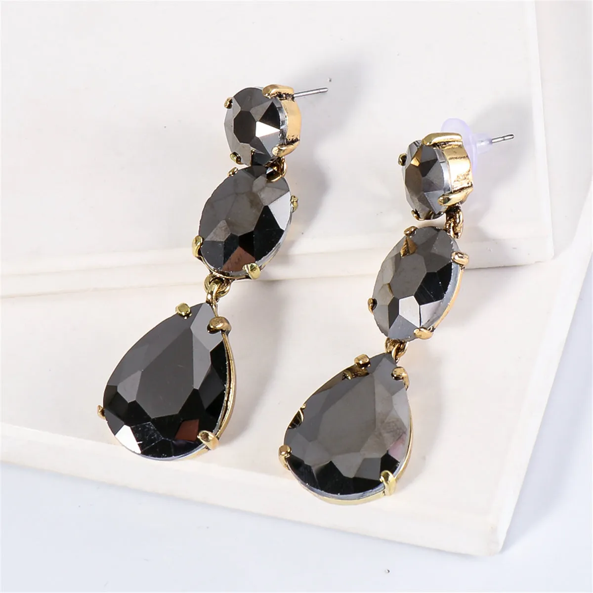 Gray Crystal & 18K Gold-Plated Drop Earrings