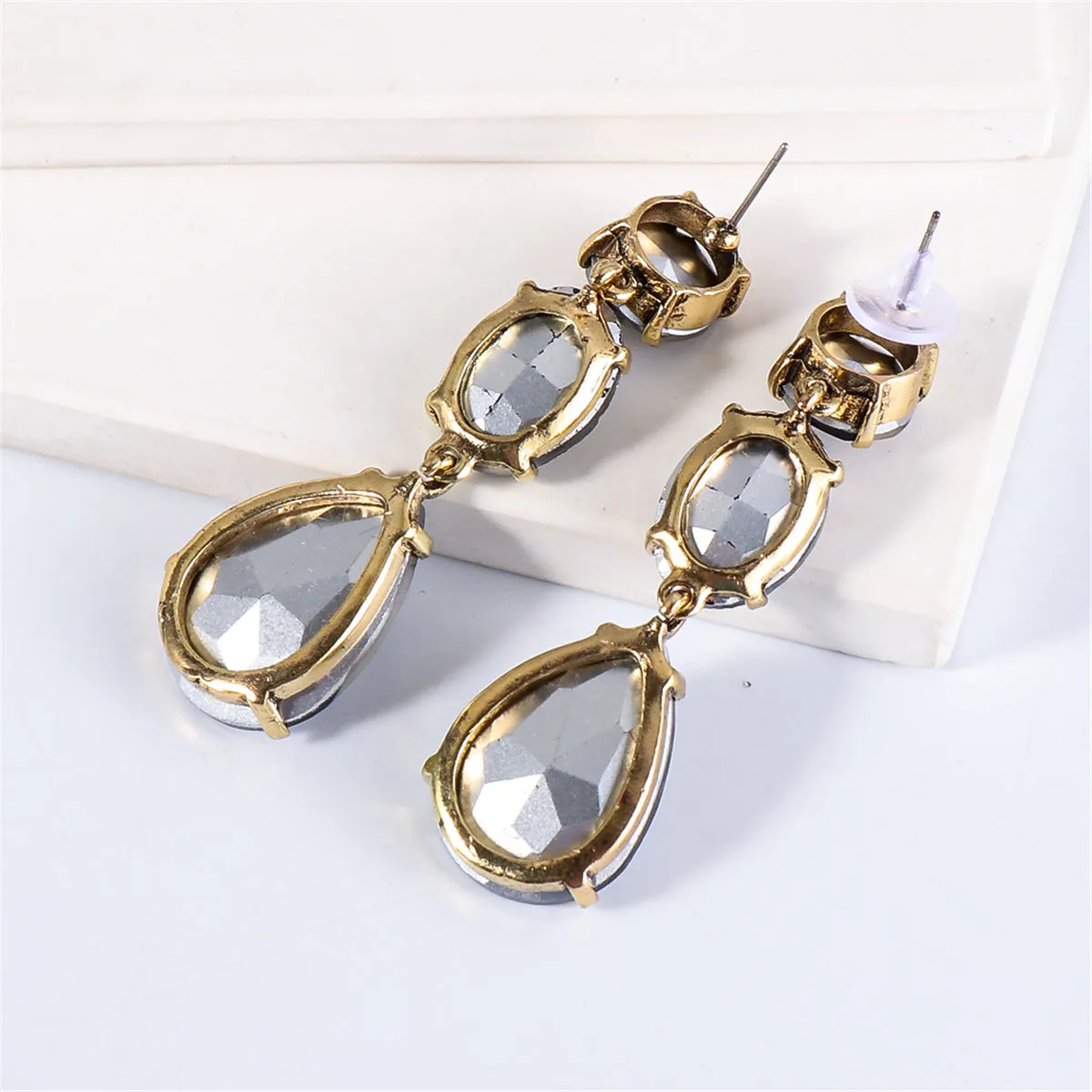 Gray Crystal & 18K Gold-Plated Drop Earrings