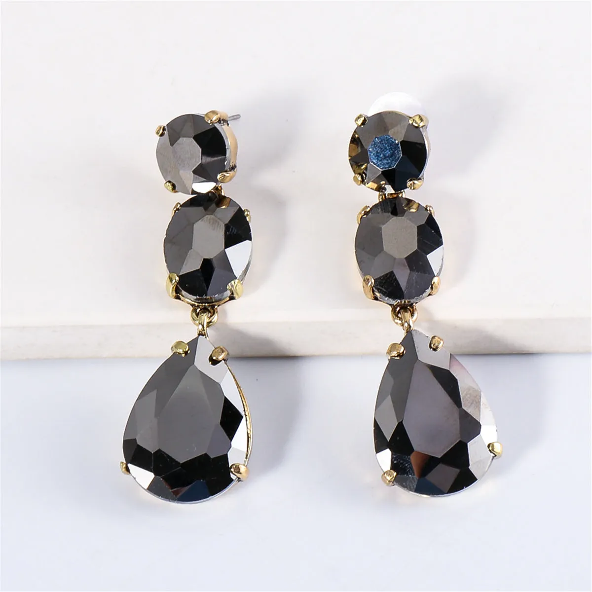Gray Crystal & 18K Gold-Plated Drop Earrings